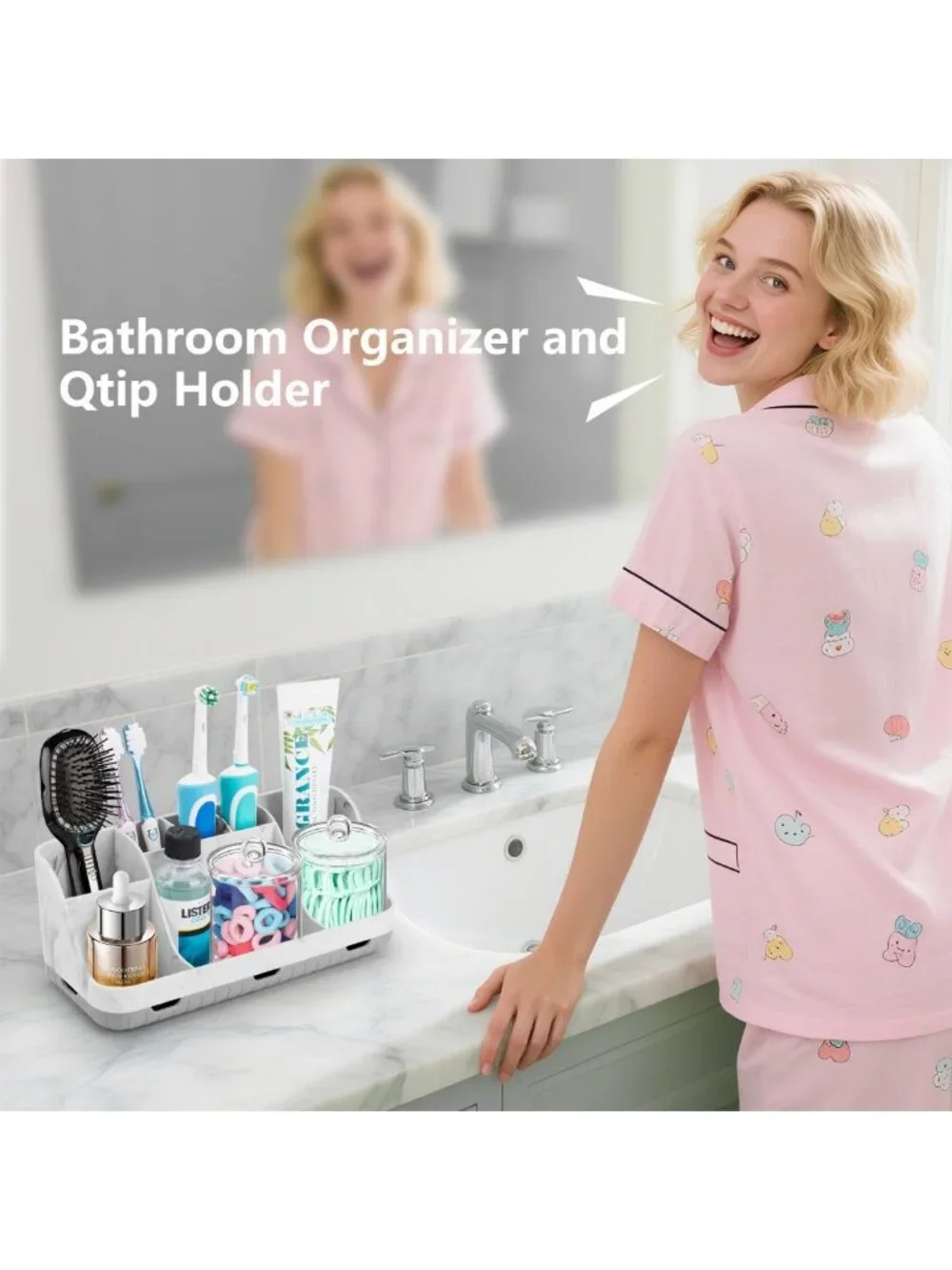 Stylish 2-Pack Bathroom Toothbrush & Qtip Holder Set - Detachable 7-Slot